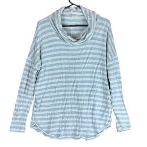 Lou & Grey Womens Sweater Gray White Striped Cowl Neck Long Sleeve Stretch M